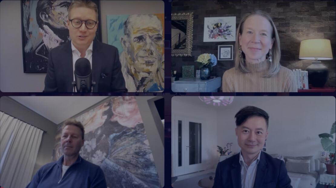 April Rinne, Howard Yu, and Risto Siilasmaa in a remote discussion.