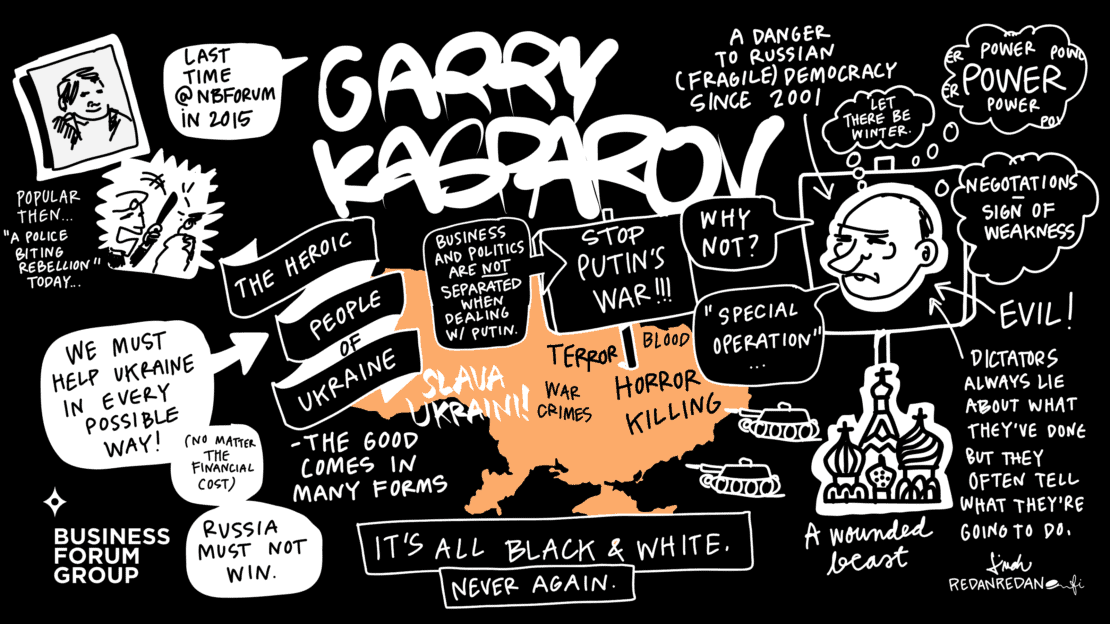 Sketchnote of Garry Kasparov's keynote at NBF 2022