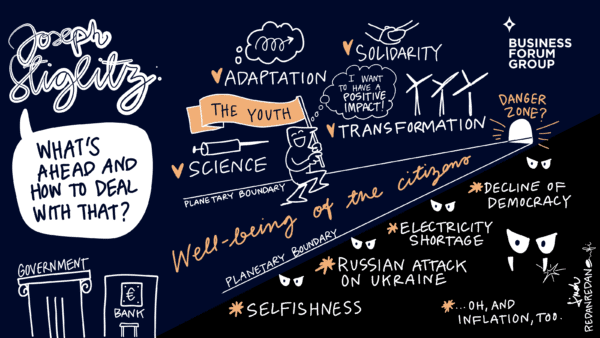 Sketchnotes from Joseph Stiglitz’s Keynote at NBF 2022